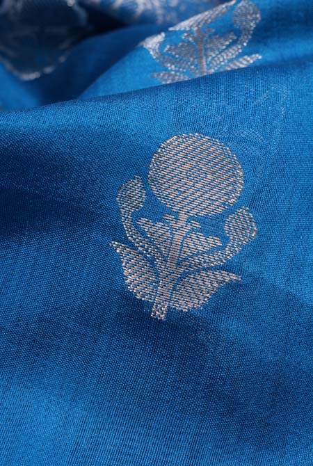 Teal blue moonga silk banarasi saree