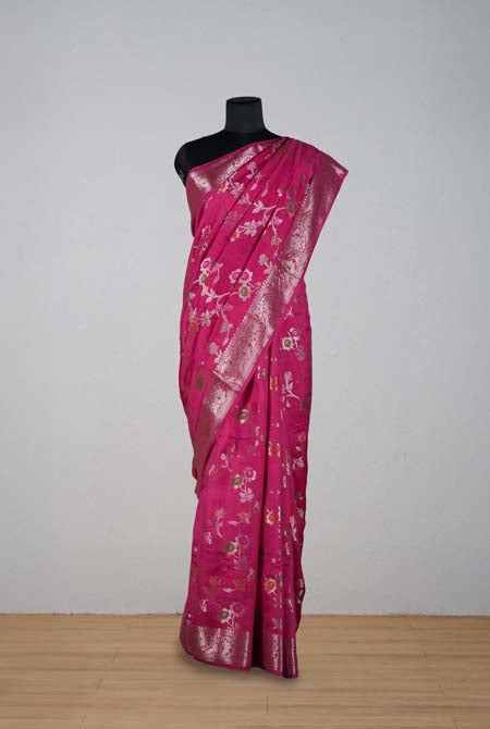 Pink moonga silk banarasi saree - Dark