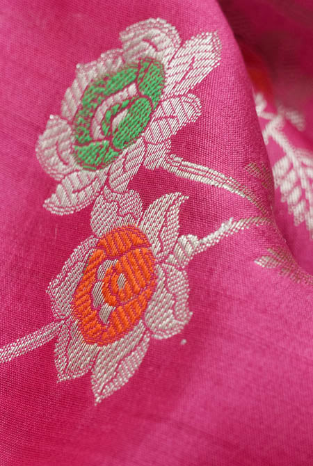 Pink moonga silk banarasi saree - Dark