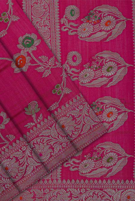 Pink moonga silk banarasi saree - Dark