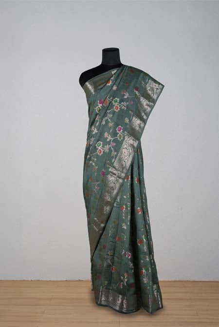 Light grey moonga silk banarasi saree