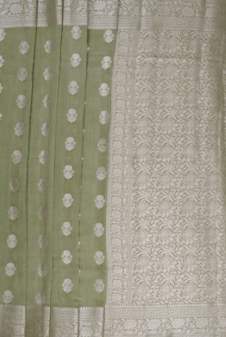 Olive green moonga silk banarasi saree