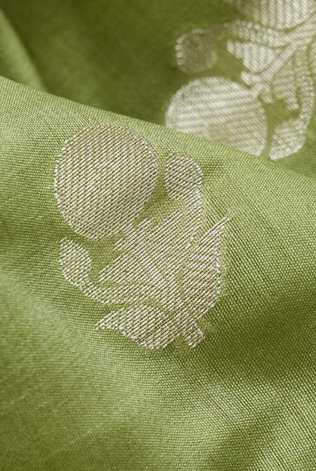 Olive green moonga silk banarasi saree