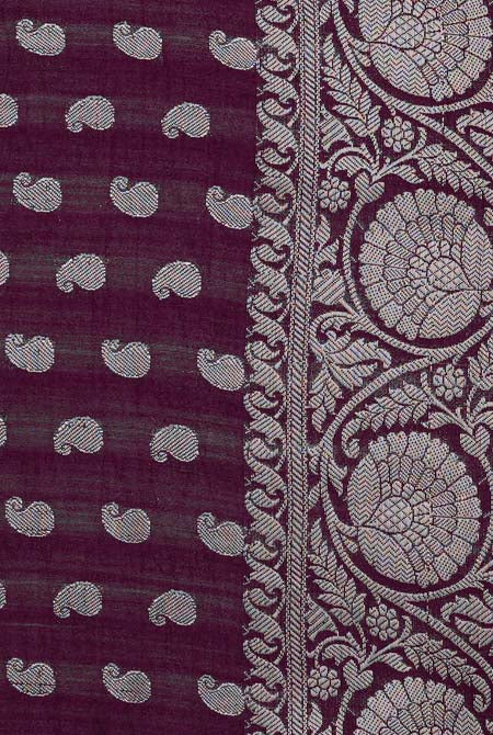 Dark wine moonga silk banarasi saree