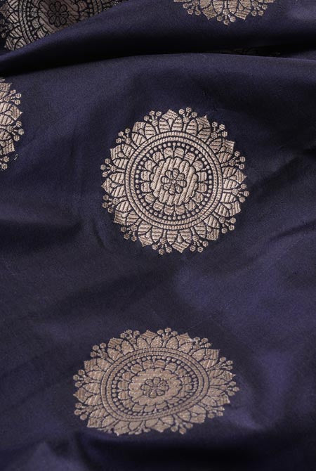 Navy blue katan silk banarasi saree