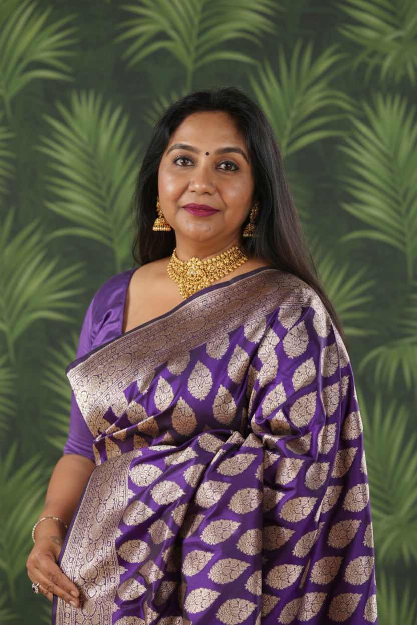 Dark purple katan silk banarasi saree