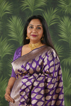 Dark purple katan silk banarasi saree