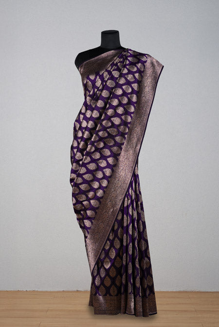 Dark purple katan silk banarasi saree