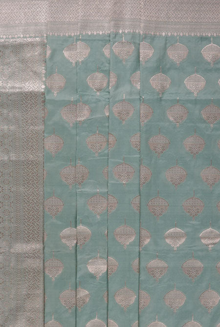 Sage green katan silk banarasi saree