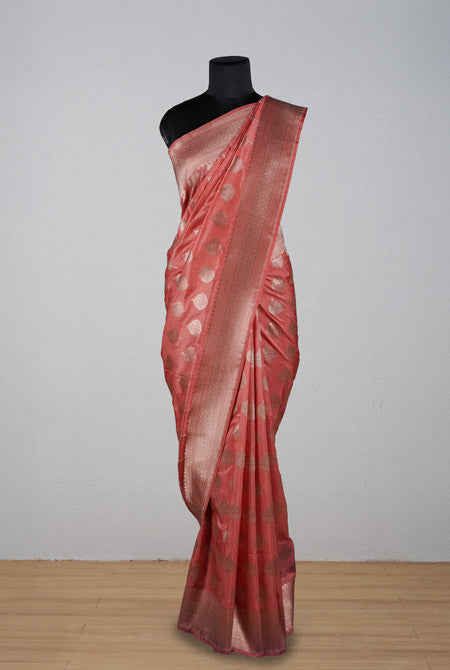Light peach katan silk banarasi saree