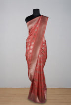 Light peach katan silk banarasi saree