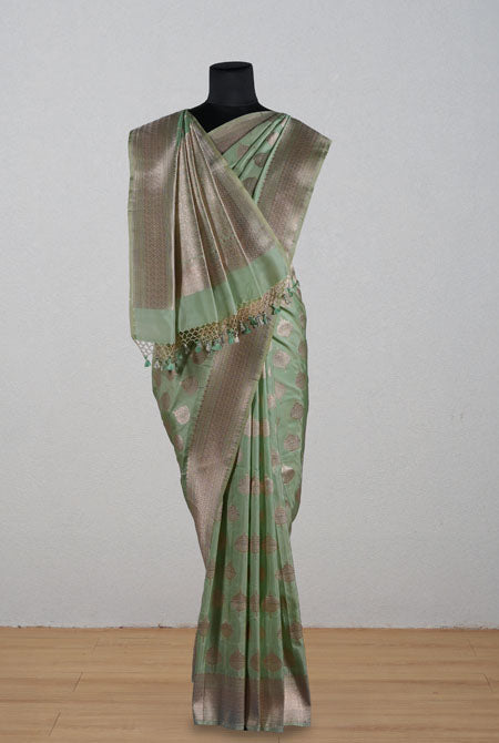 Pista katan silk banarasi saree