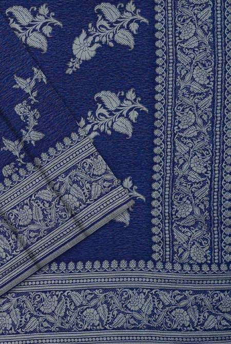 Navy blue chiffon banarasi saree