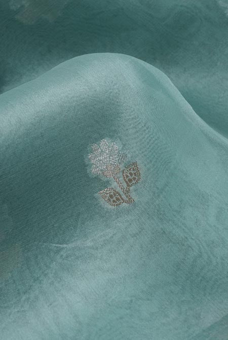 Sea green-dark green border banarasi organza saree