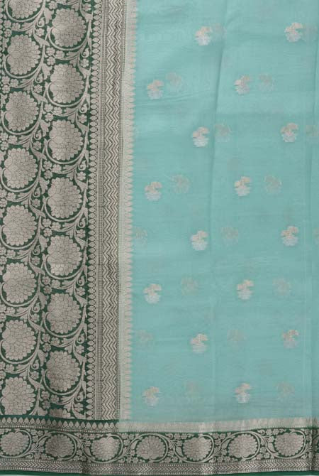 Sea green-dark green border banarasi organza saree