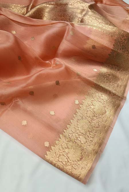 Peach banarasi organza saree
