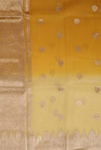 Mustard yellow shaded banarasi organza saree