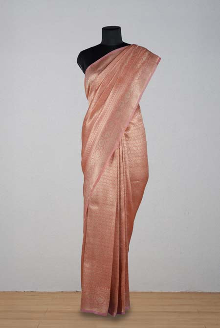 Peach banarasi brocade organza saree