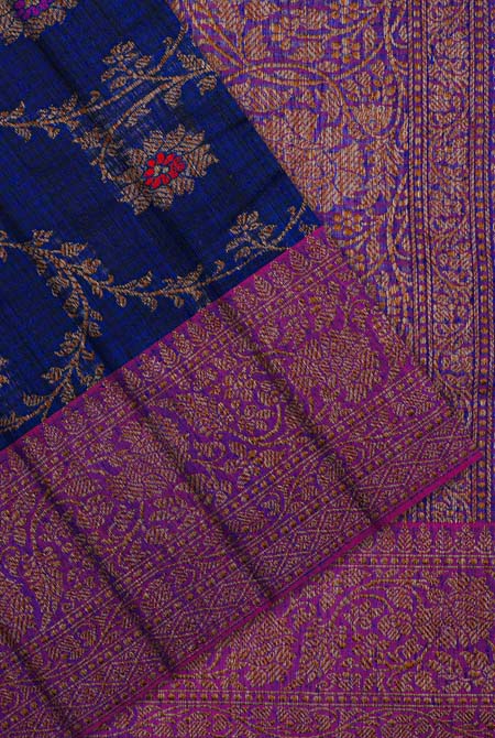 Royal blue with purple border dupion silk banarasi saree