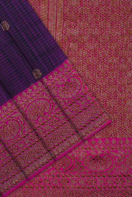 Purple with pink border banarasi dupion silk saree
