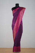 Purple with pink border banarasi dupion silk saree