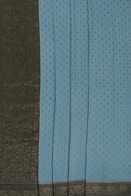 Blue-green border crepe chiffon banarasi saree