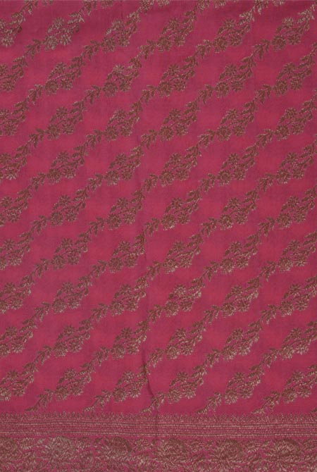 Yellow-Pink border crepe chiffon banarasi saree