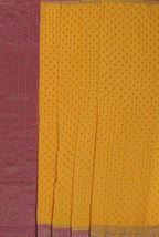 Yellow-Pink border crepe chiffon banarasi saree