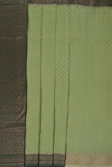 Green-dark green border crepe chiffon banarasi saree