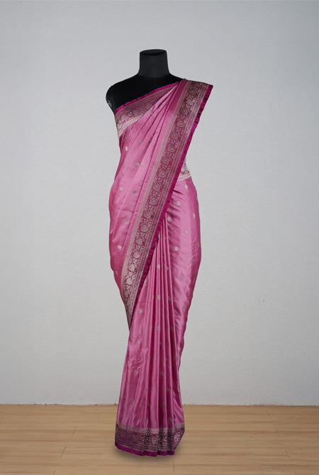 Pink with maroon border mashru silk banarasi saree