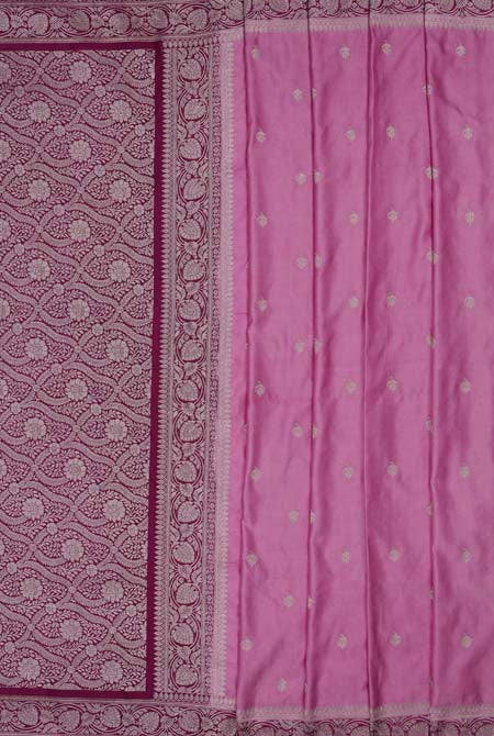 Pink with maroon border mashru silk banarasi saree