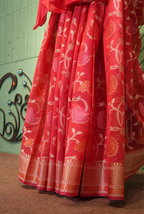 Red banarasi cotton zaal saree