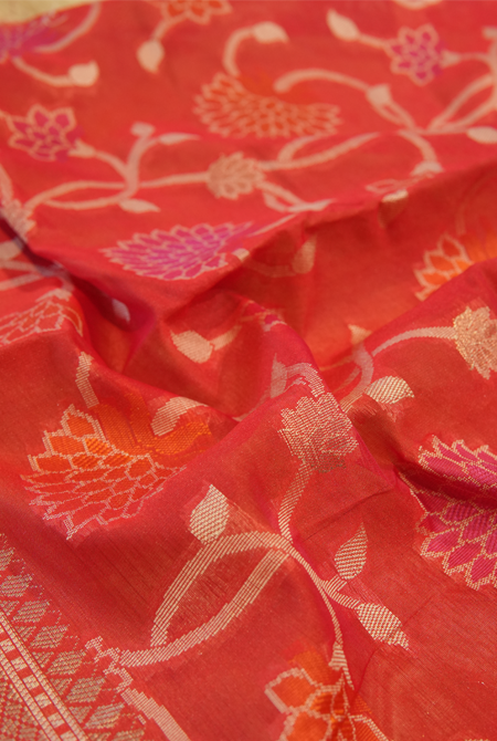 Red banarasi cotton zaal saree