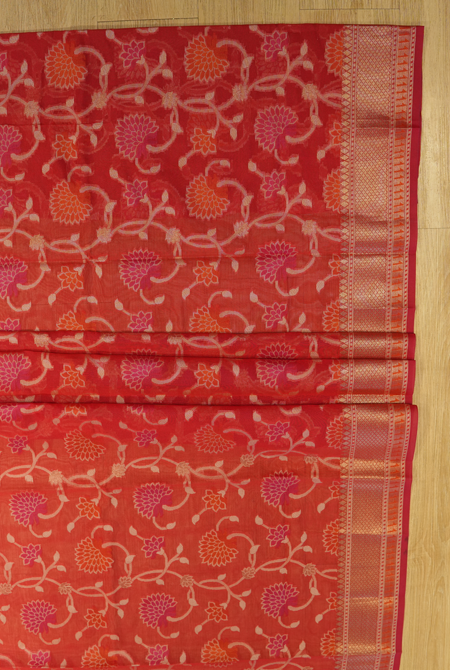 Red banarasi cotton zaal saree