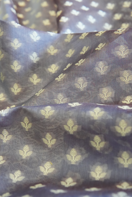 Dark grey banarasi cotton butti border saree