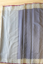 Dark grey banarasi cotton butti border saree