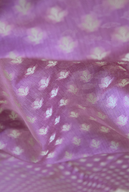 Pink banarasi cotton butti border saree
