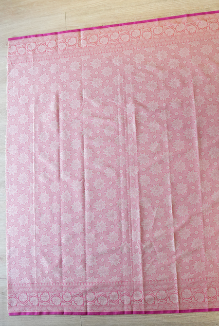 Pinkish peach banarasi cotton butti border saree