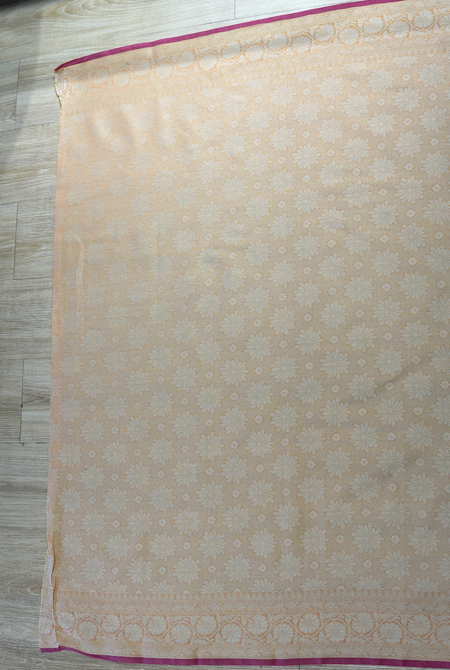 Light Peach banarasi cotton butti border saree