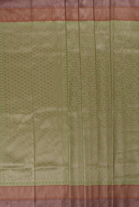 Pista green-maroon banarasi brocade saree