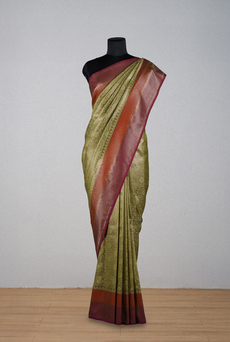 Pista green magenta banarasi brocade saree