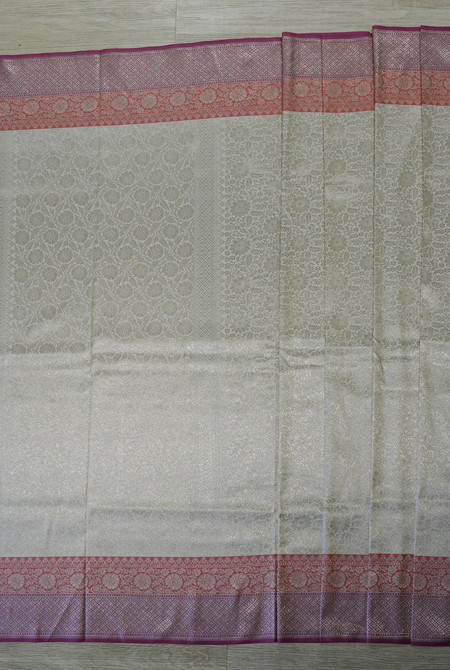 Beige and rani banarasi brocade saree
