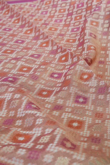 Peach banarasi cotton patola wave saree