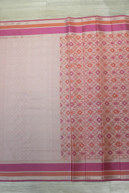 Peach banarasi cotton patola wave saree