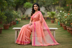 Peach banarasi cotton patola wave saree