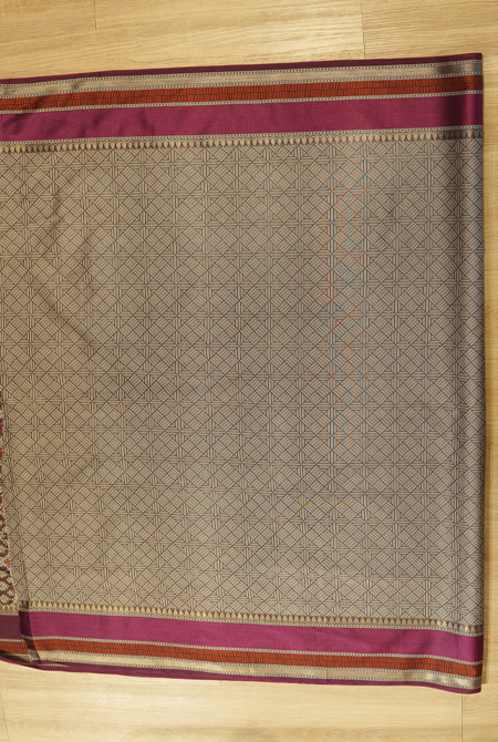 Brown banarasi cotton patola wave saree