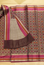 Brown banarasi cotton patola wave saree