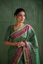 Green banarasi cotton patola wave saree