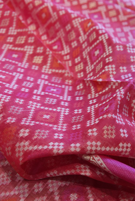 Red banarasi cotton patola wave saree