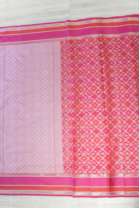 Red banarasi cotton patola wave saree
